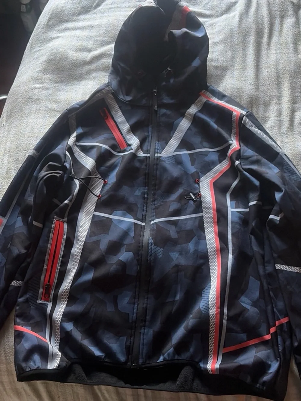 Men's Black & Gray Camo Zip Hoodie with Orange Accent